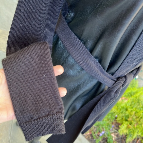 Genuine Leather & Wool Belted Cardigan Jacket - Picture 9 of 11